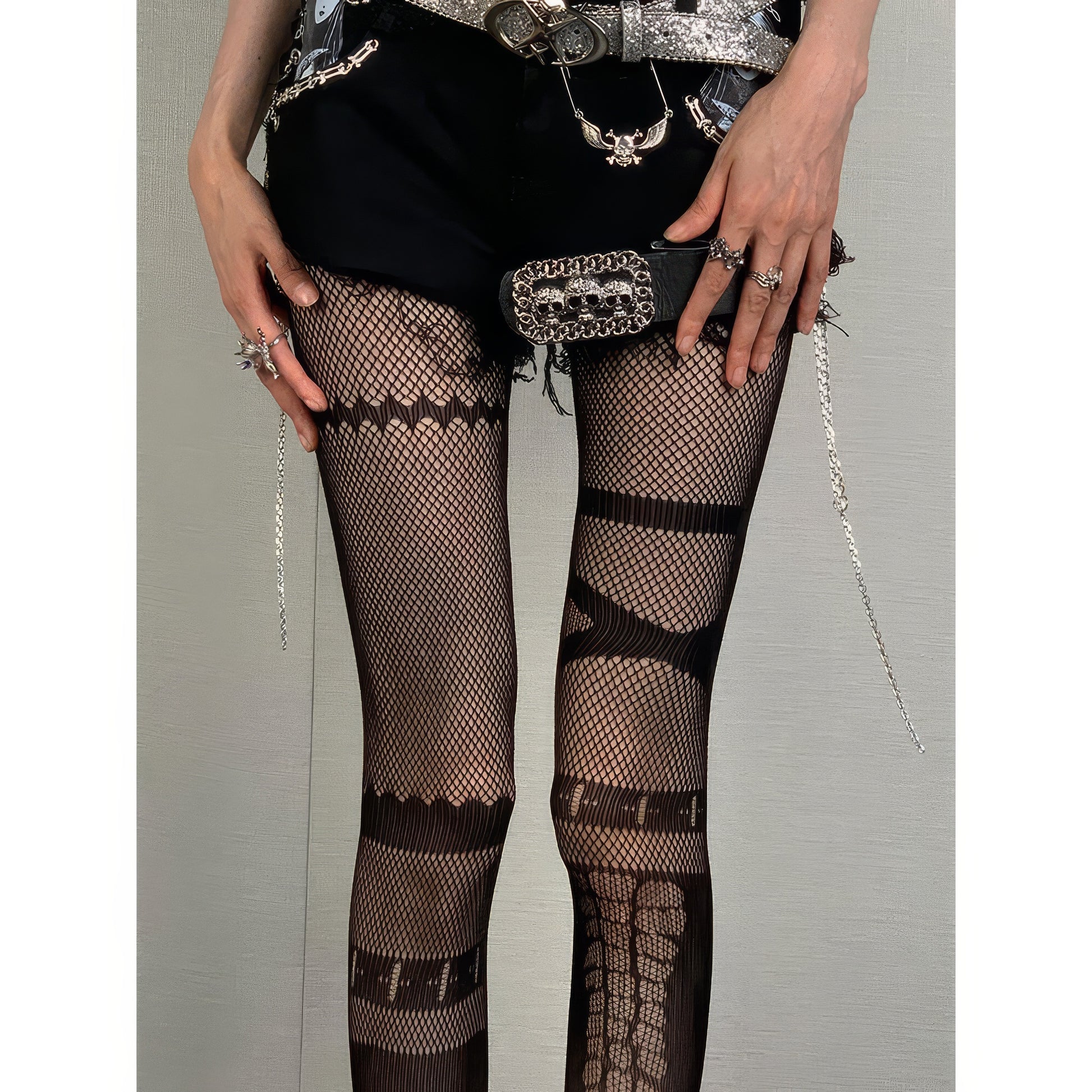 Patterned Mesh Panel Tights