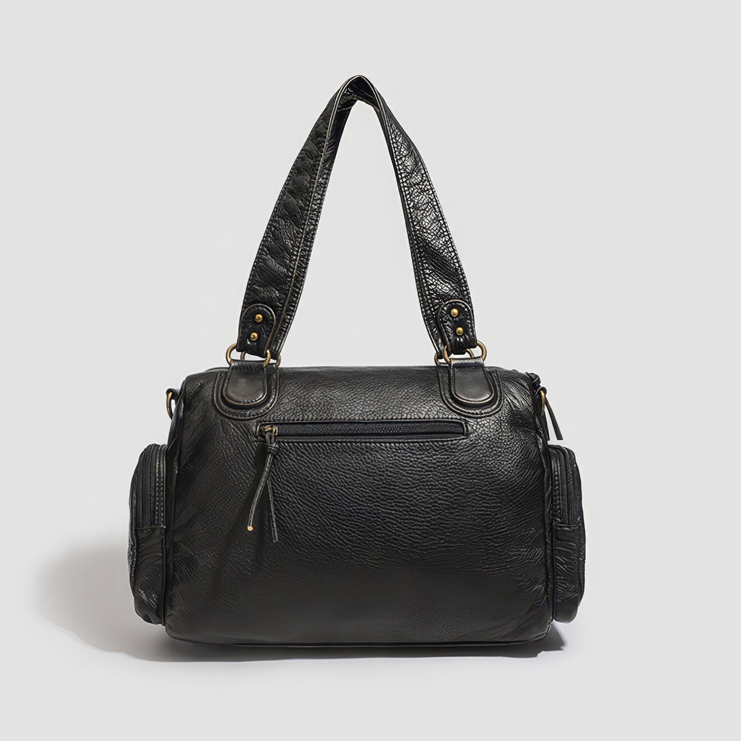Multi-Zip Textured Faux Leather Shoulder Bag