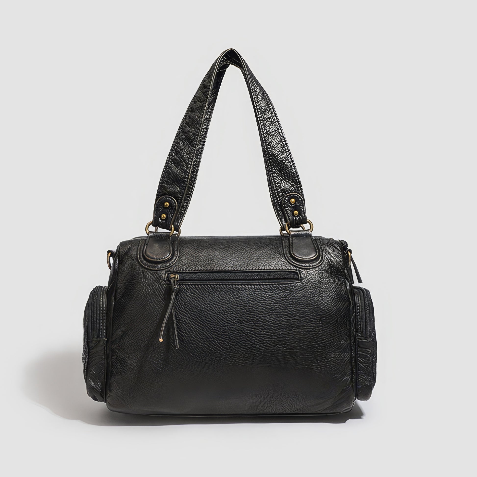 Multi-Zip Textured Faux Leather Shoulder Bag