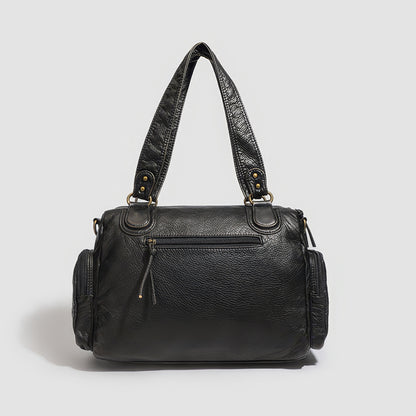 Multi-Zip Textured Faux Leather Shoulder Bag