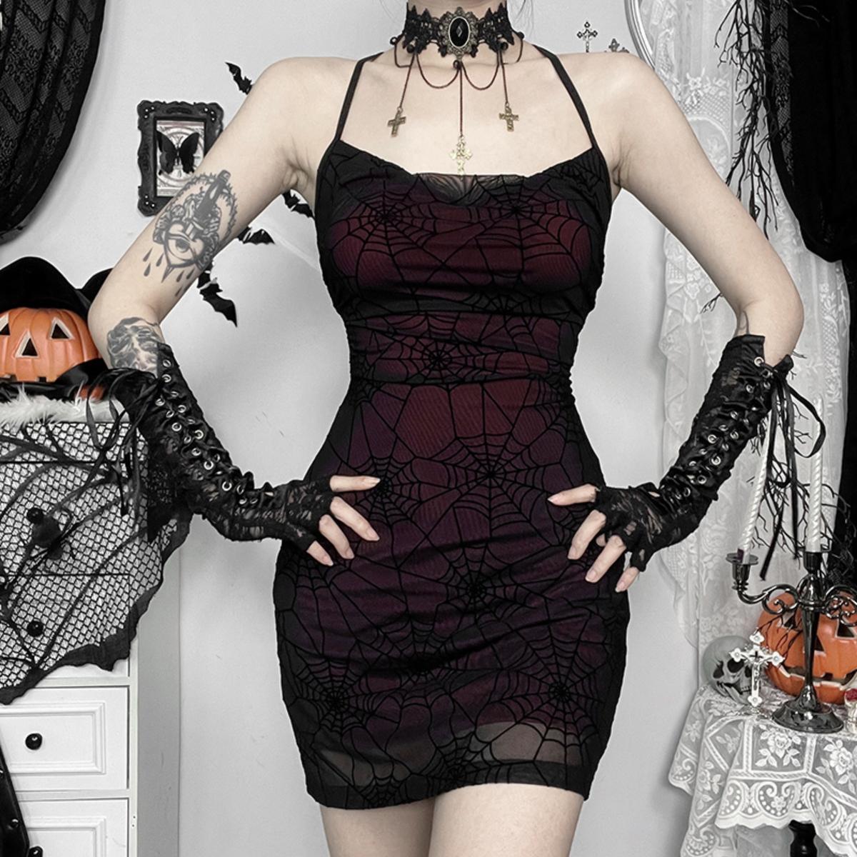 Spiderweb Sheer Lace Mini Dress