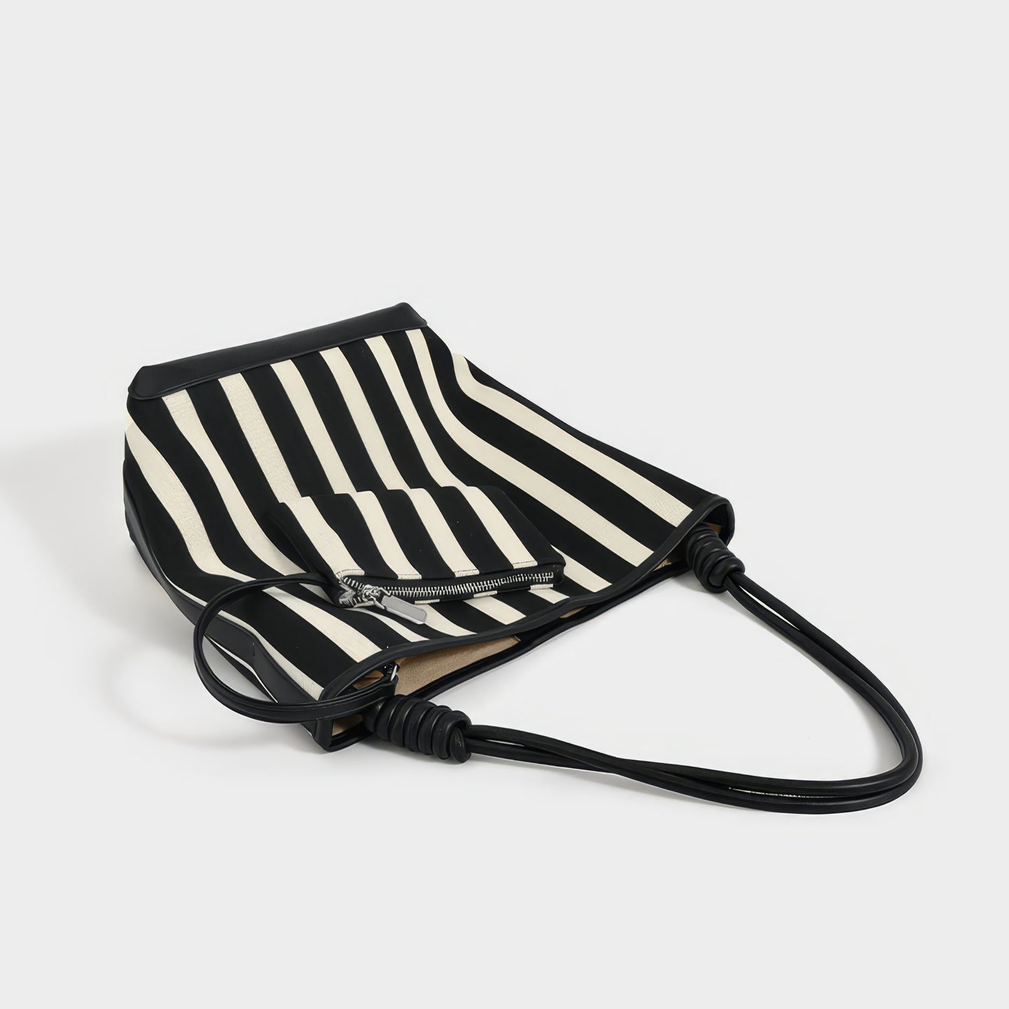 Striped Canvas Shoulder Tote Bag