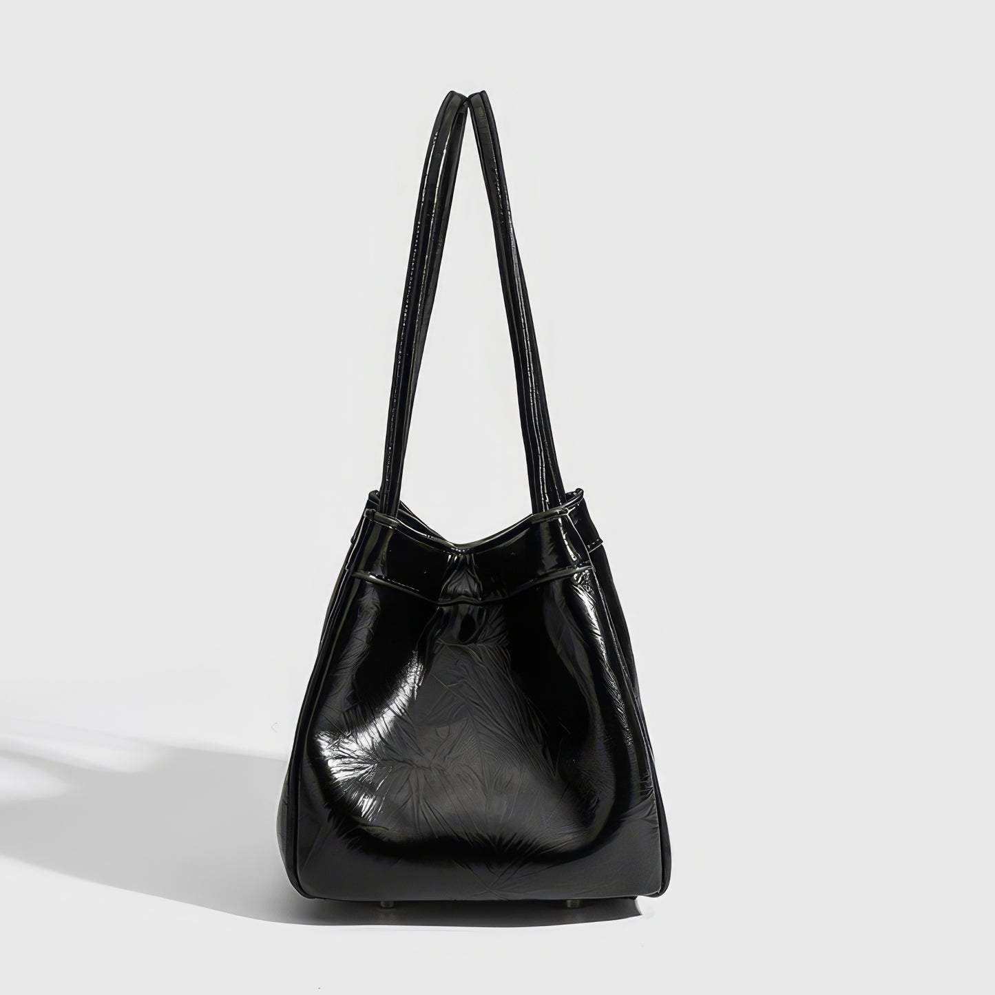 Glossy Crinkle Textured Drawstring Tote Bag