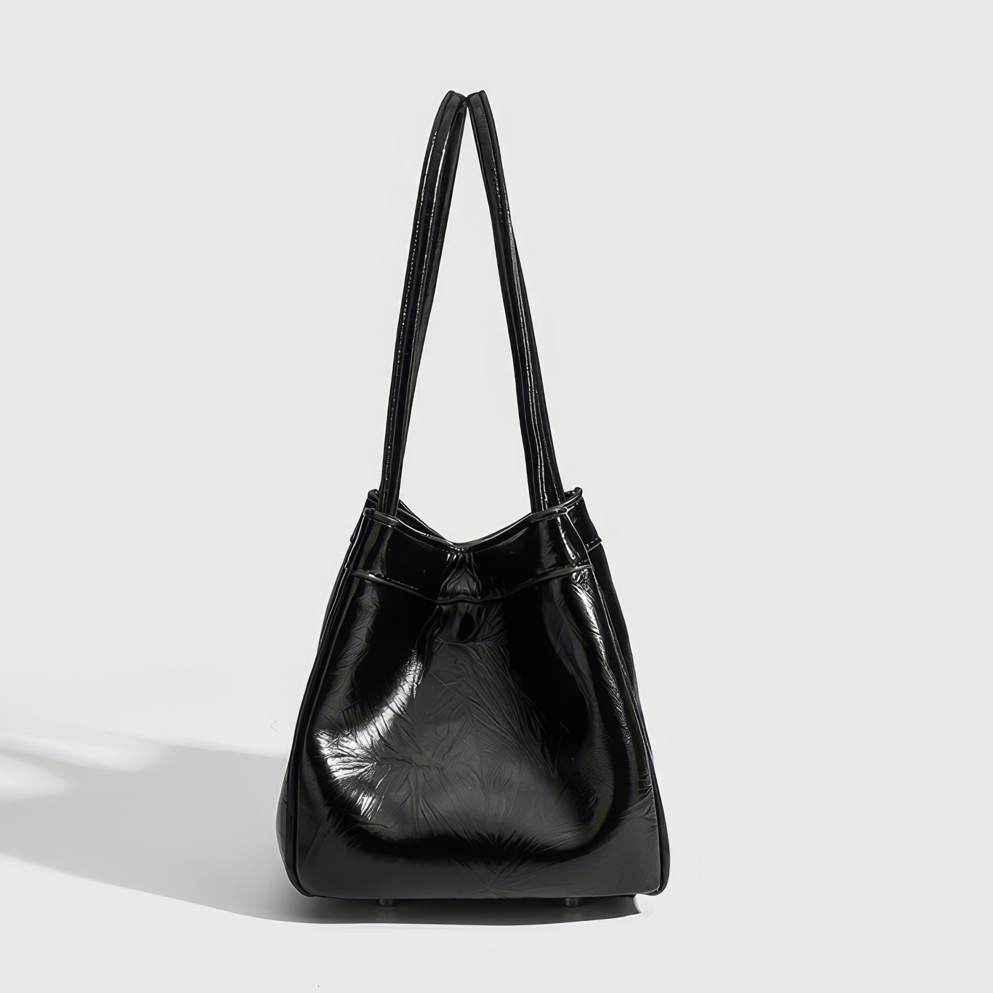 Glossy Crinkle Textured Drawstring Tote Bag