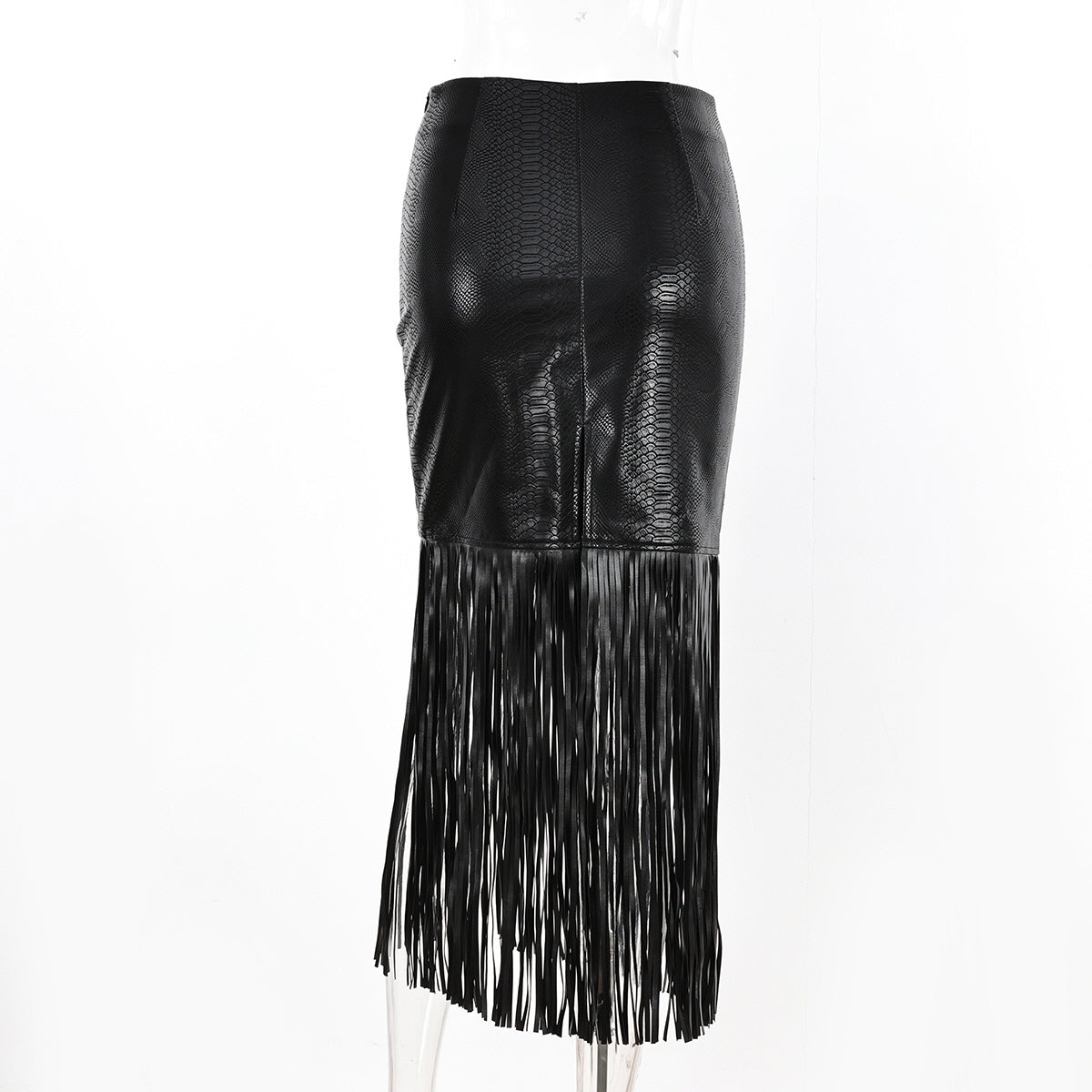 Fringe Faux Leather Skirt