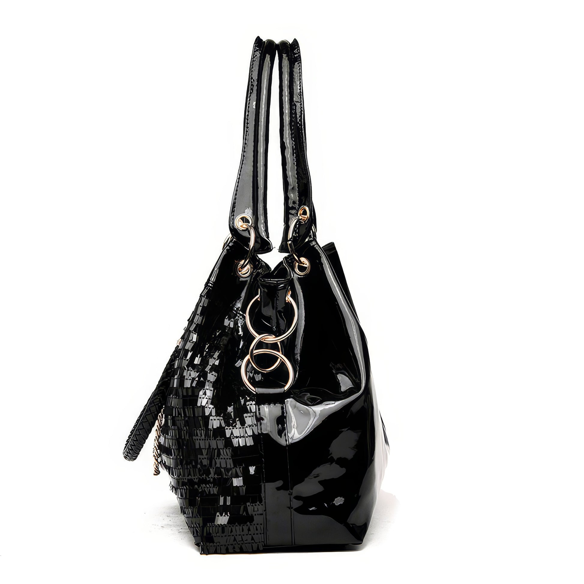 Sleek Glossy Black Shoulder Bag