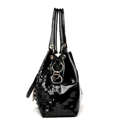 Sleek Glossy Black Shoulder Bag