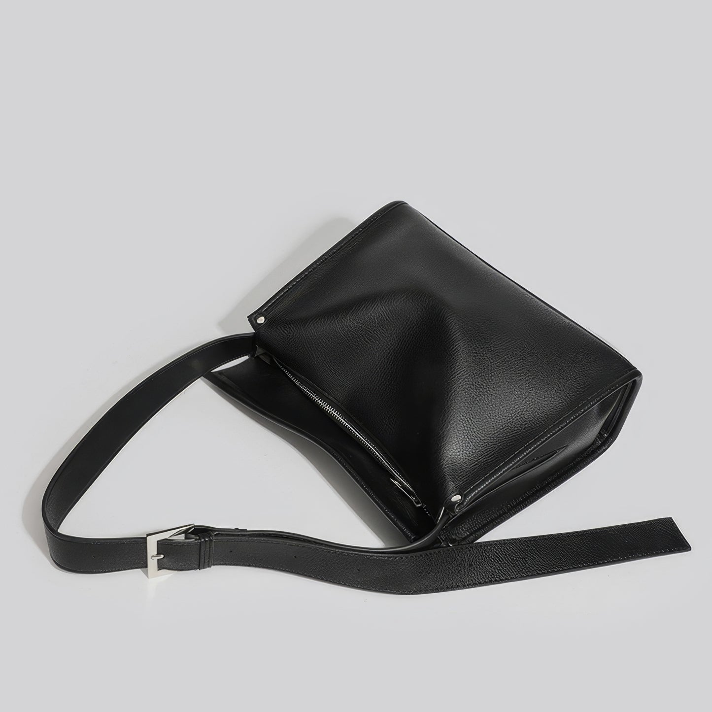 Structured Black Faux Leather Shoulder Bag