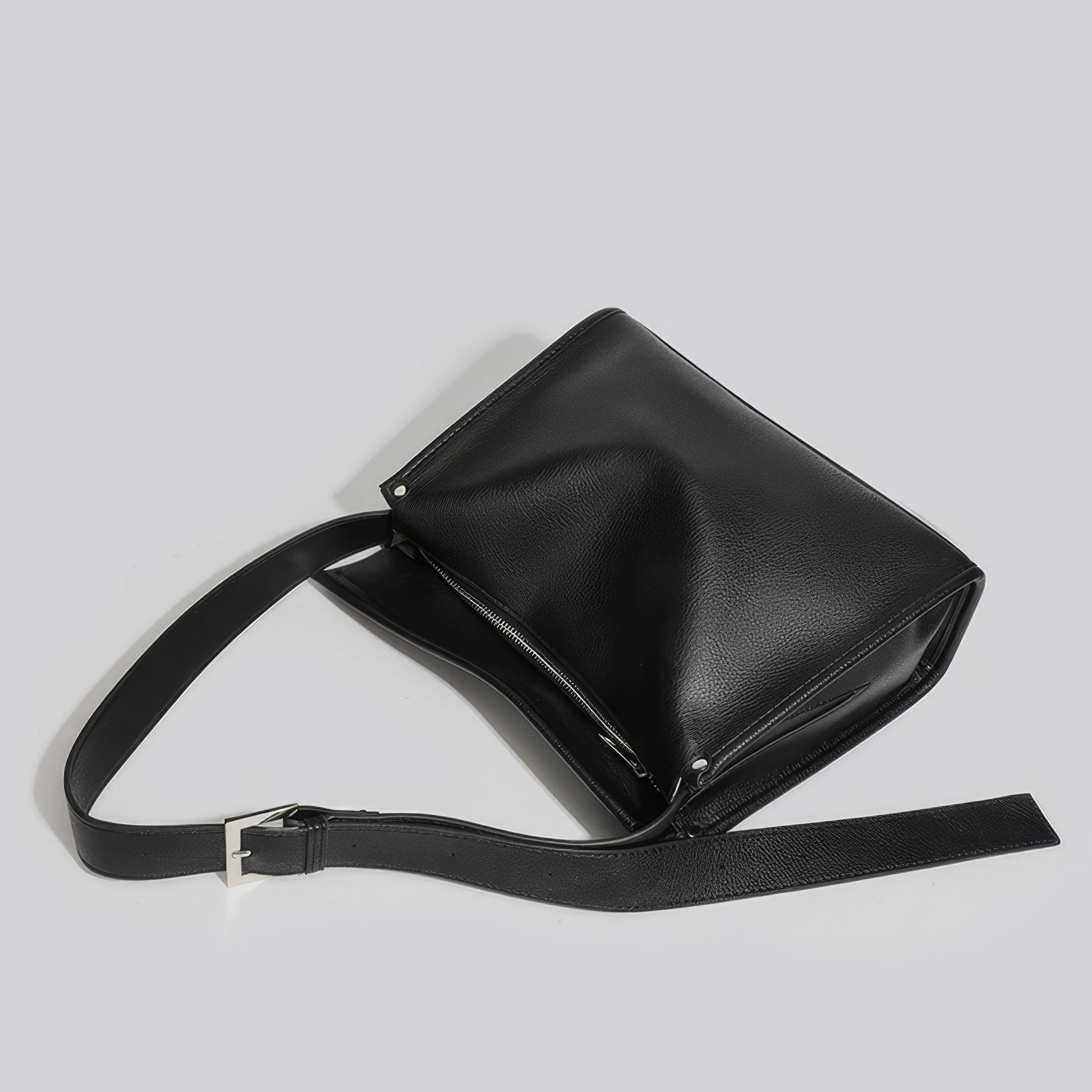 Structured Black Faux Leather Shoulder Bag