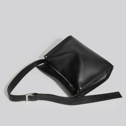 Structured Black Faux Leather Shoulder Bag