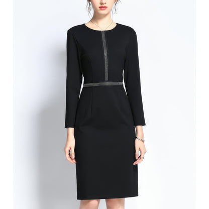 Stitched Detail Long Sleeve Black Pencil Dress
