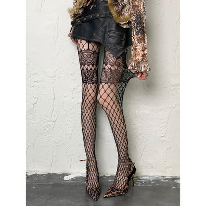 Lace Panel Diamond Fishnet Tights