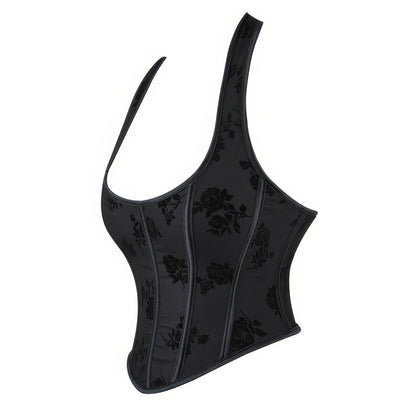 Velvet Floral Halter Corset Top