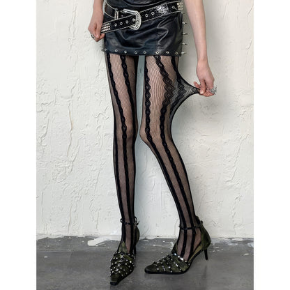 Vertical Lace Stripe Mesh Tights