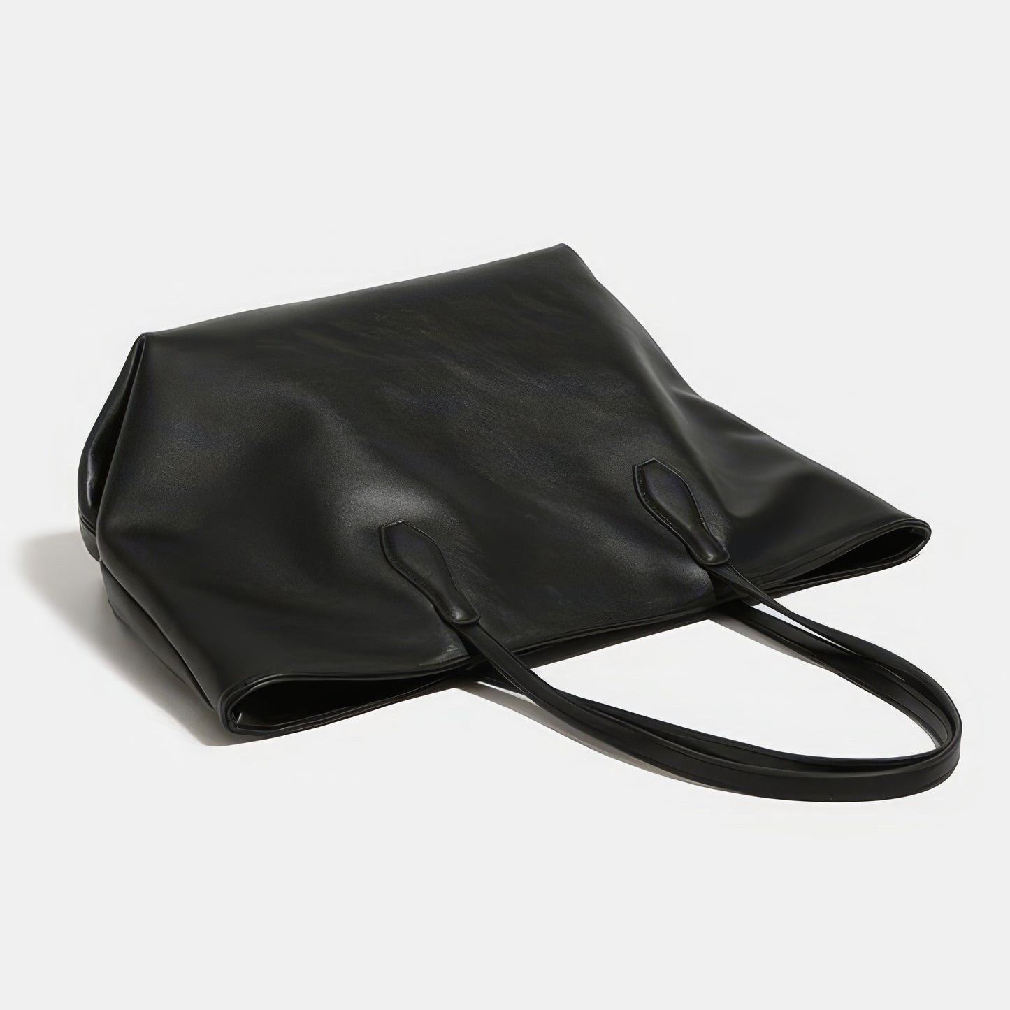 Dual Strap Detail Soft Leather Tote Bag