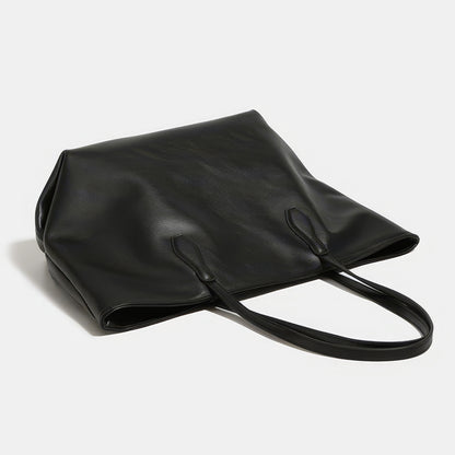 Dual Strap Detail Soft Leather Tote Bag