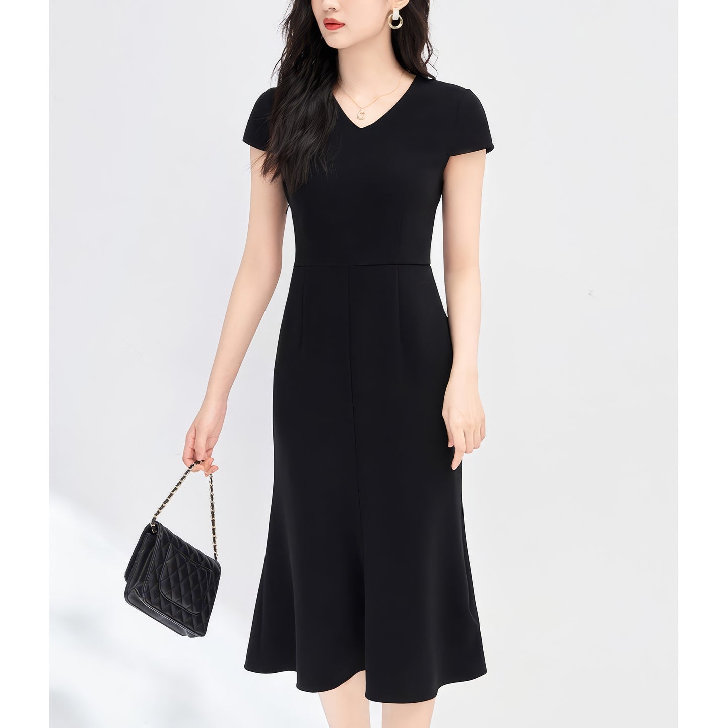 Flared V-Neck Midi Dress
