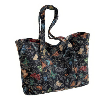 Embroidered Butterfly Garden Canvas Tote
