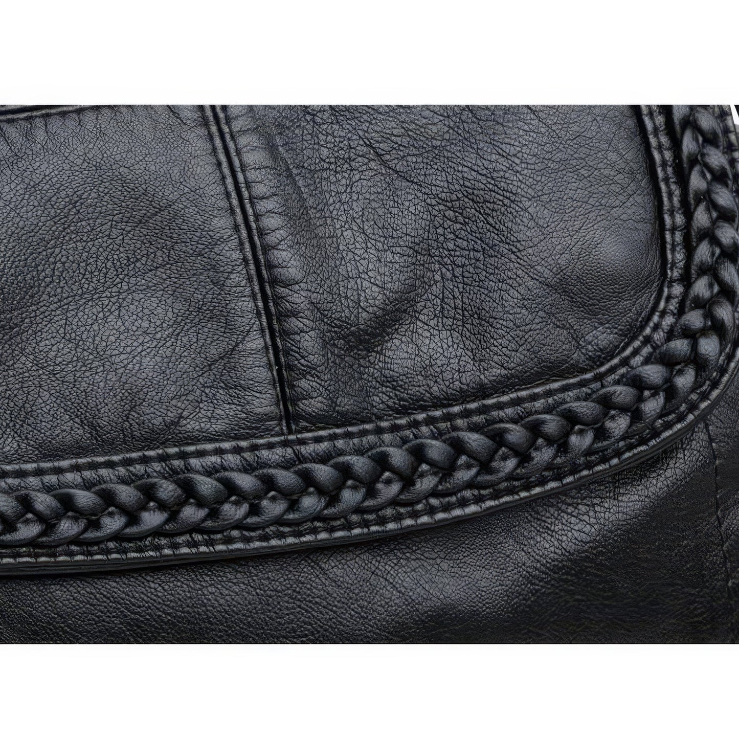 Braided Trim Flap Leather Crossbody Bag