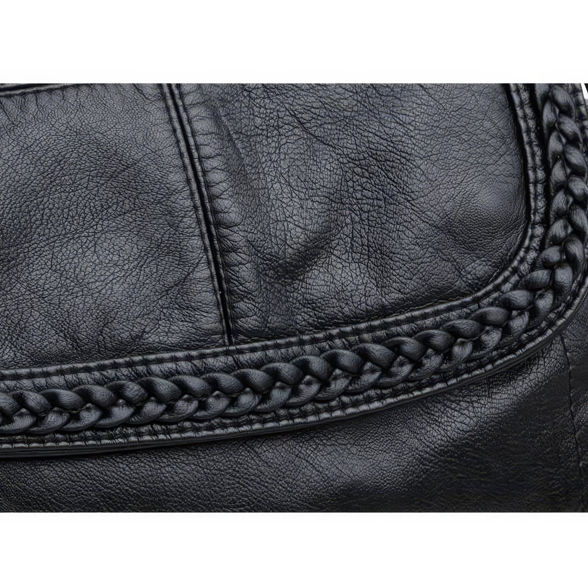 Braided Trim Flap Leather Crossbody Bag