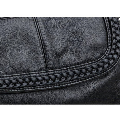 Braided Trim Flap Leather Crossbody Bag