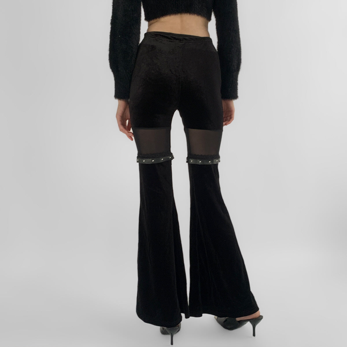 Black Sheer Panel Flare Pants