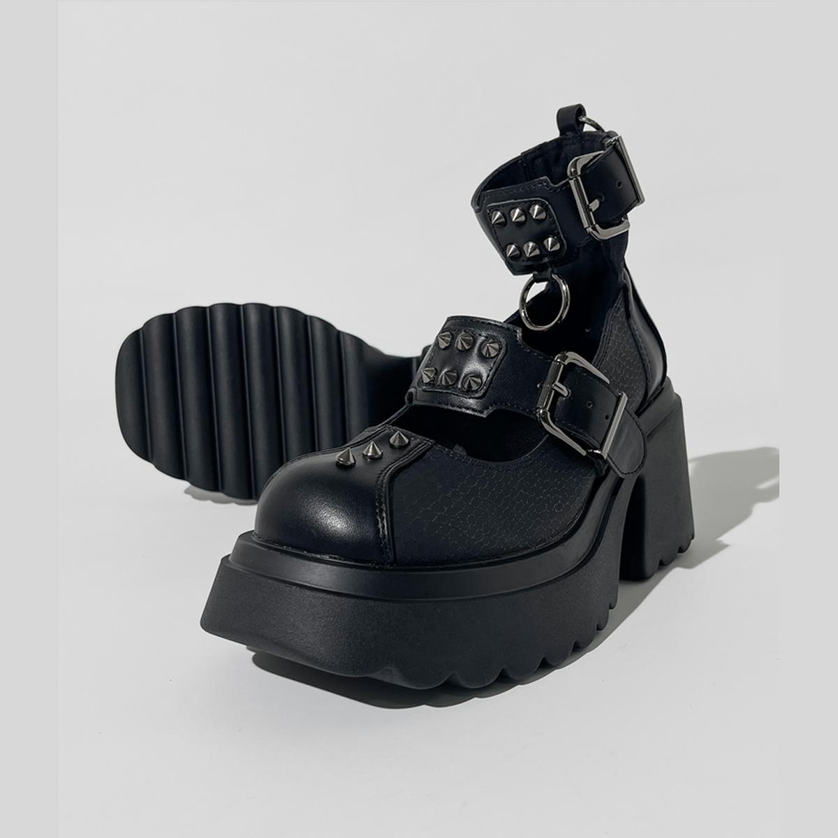 Spiked Buckle Platform Mary Janes