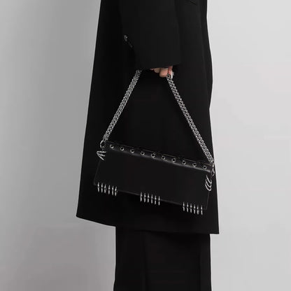 Metal Ring Lace-Up Faux Leather Bag