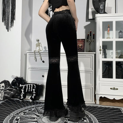 Black Lace Trim Flare Pants