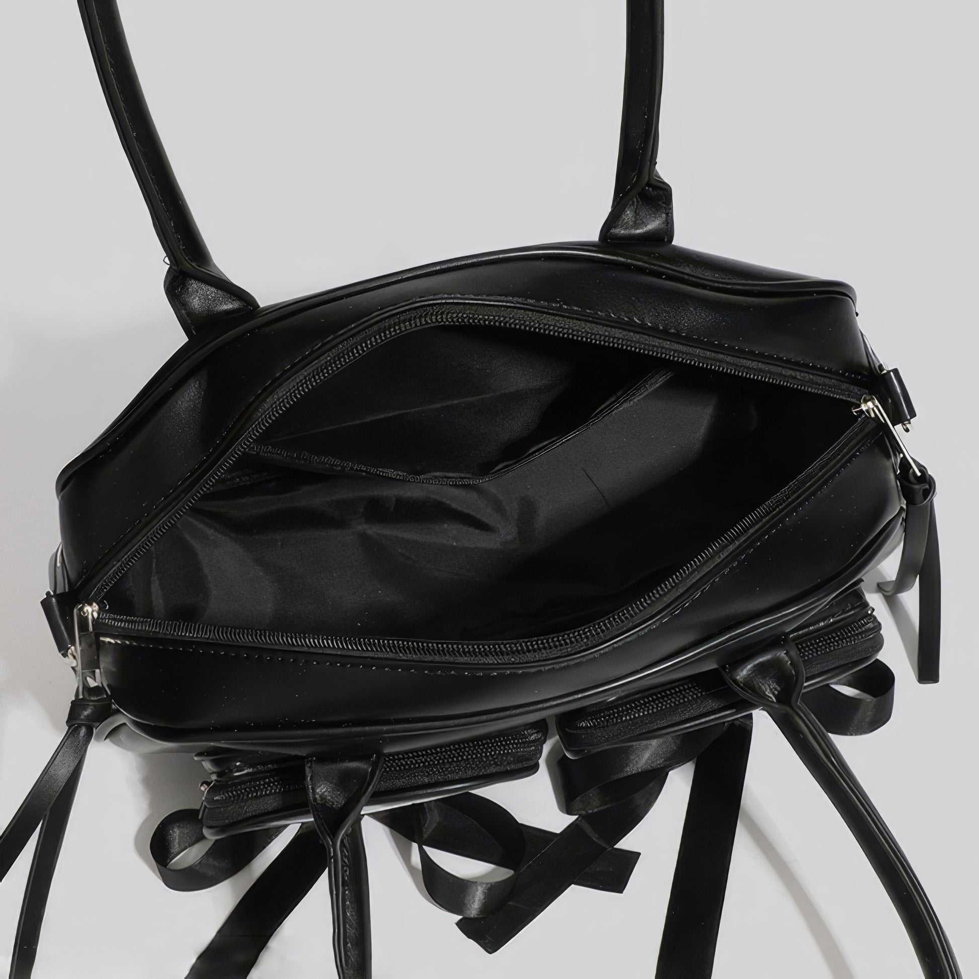 Patent Ribbon Detail Double Pocket Bag