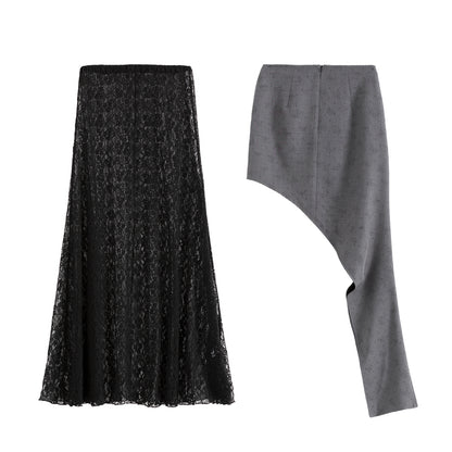 Layered Lace Asymmetrical Skirt Set