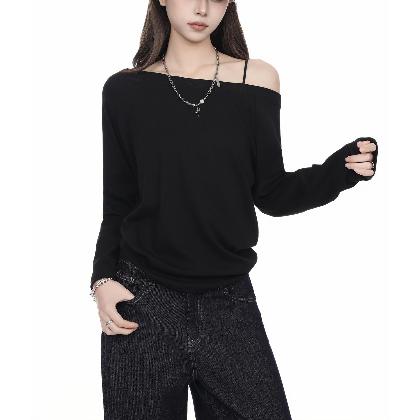 Off-Shoulder Long Sleeve Jersey Top