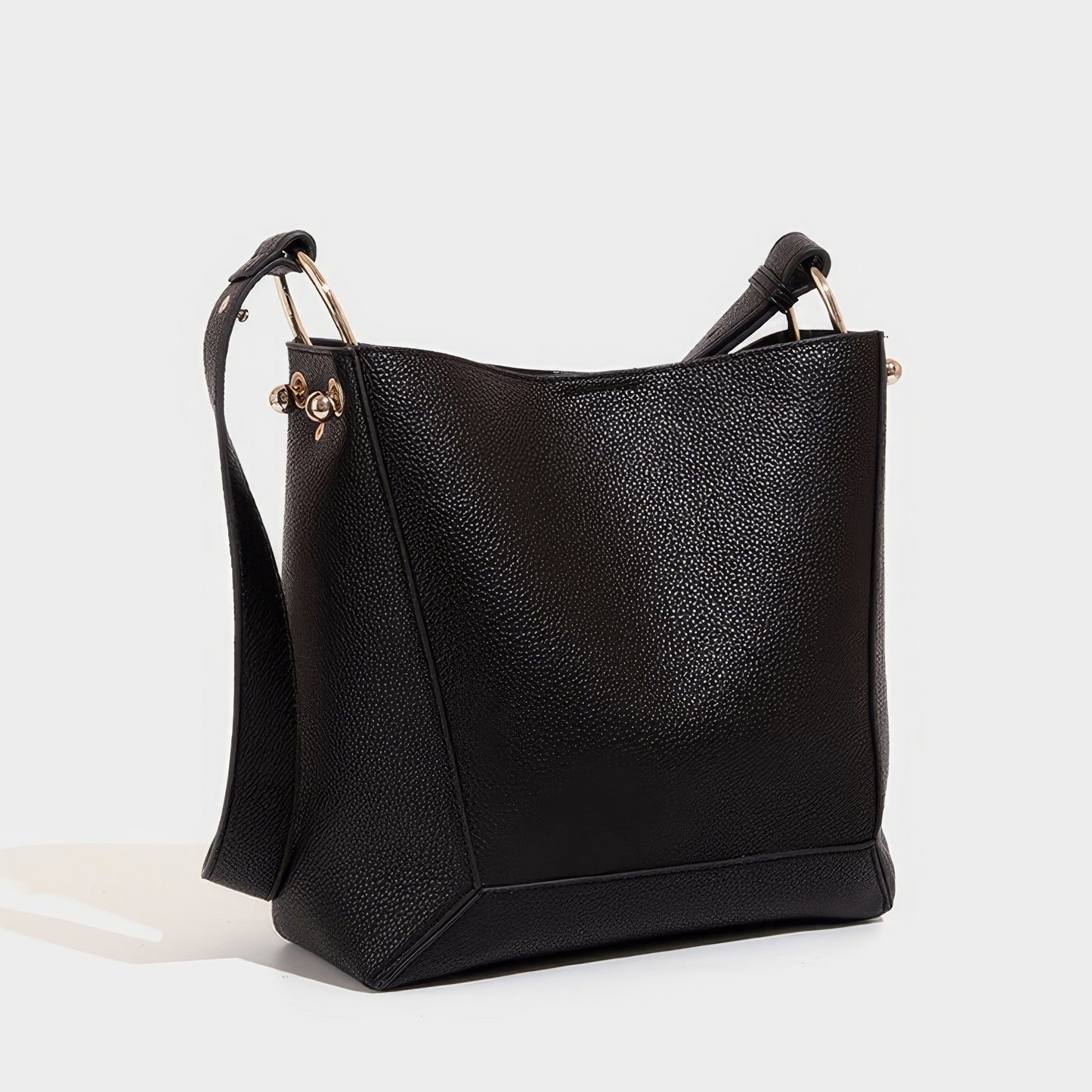 Textured Faux Leather Bucket Shoulder Bag