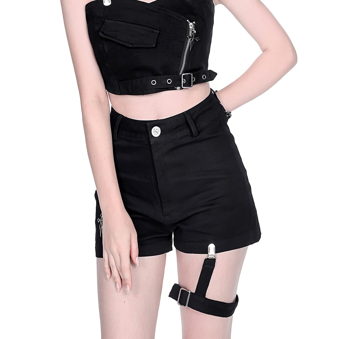 Strap Detail High Waist Shorts
