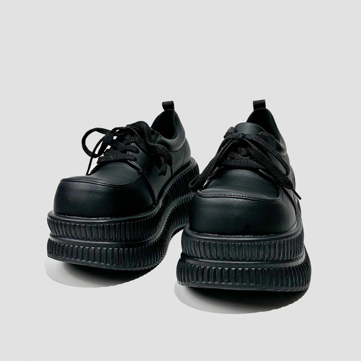 Black Ribbed Platform Sneakers