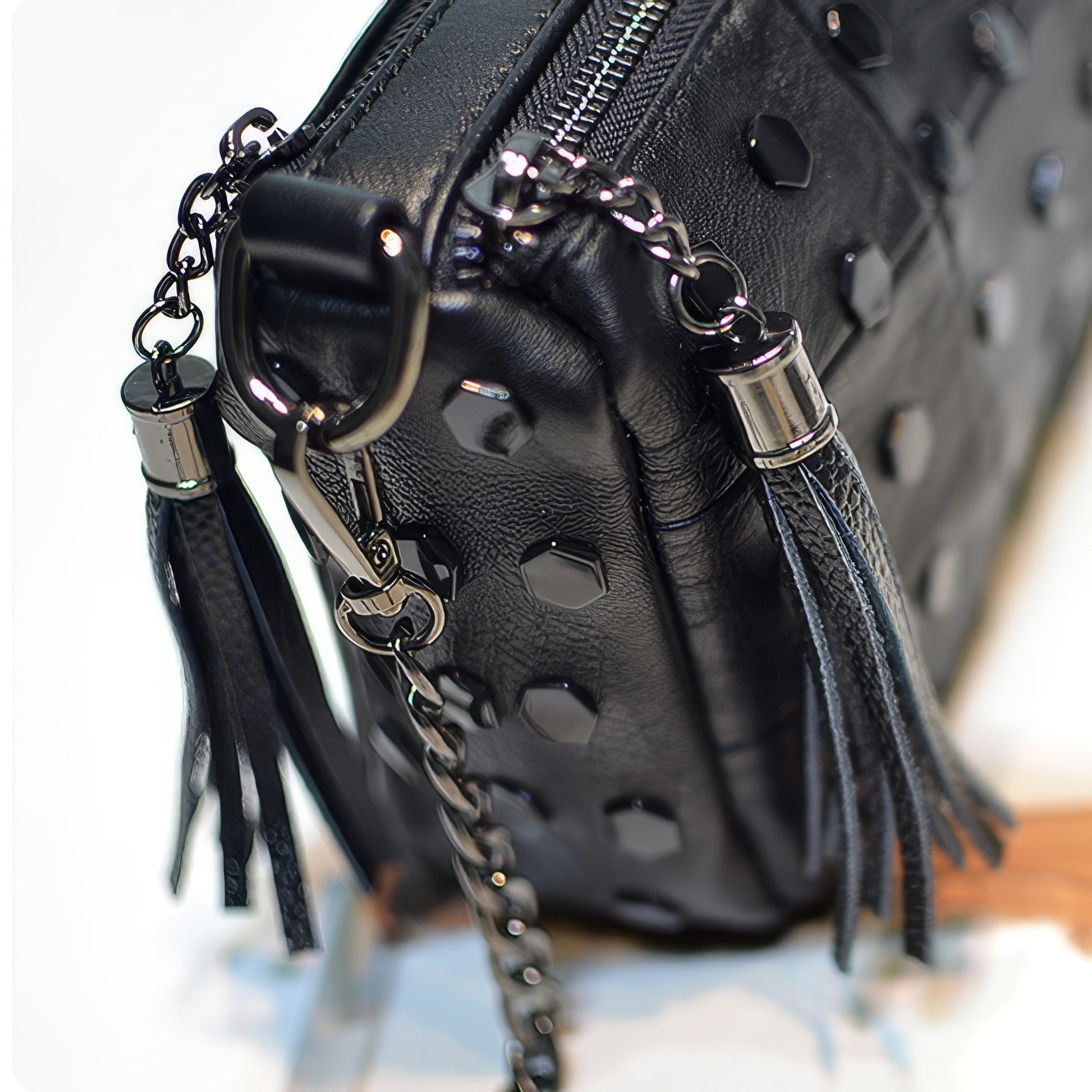 Hex Stud Tassel Chain Crossbody Bag