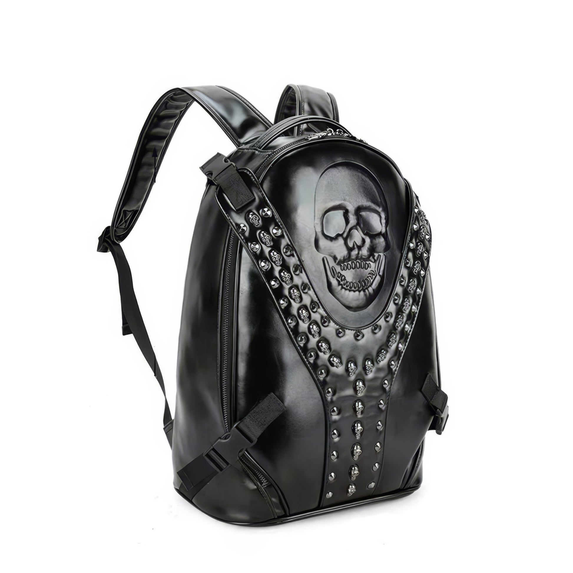 Embossed Skull Studded Leather Backpack