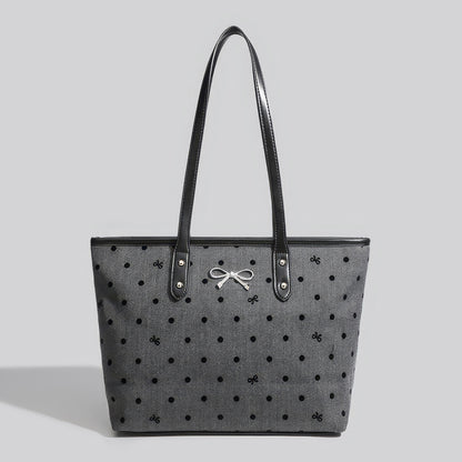 Reversible Dot Embroidery Bow Tote Bag