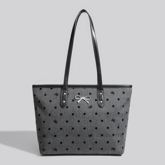 Reversible Dot Embroidery Bow Tote Bag