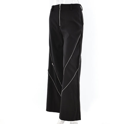 Zipper Detail Wide-Leg Pants