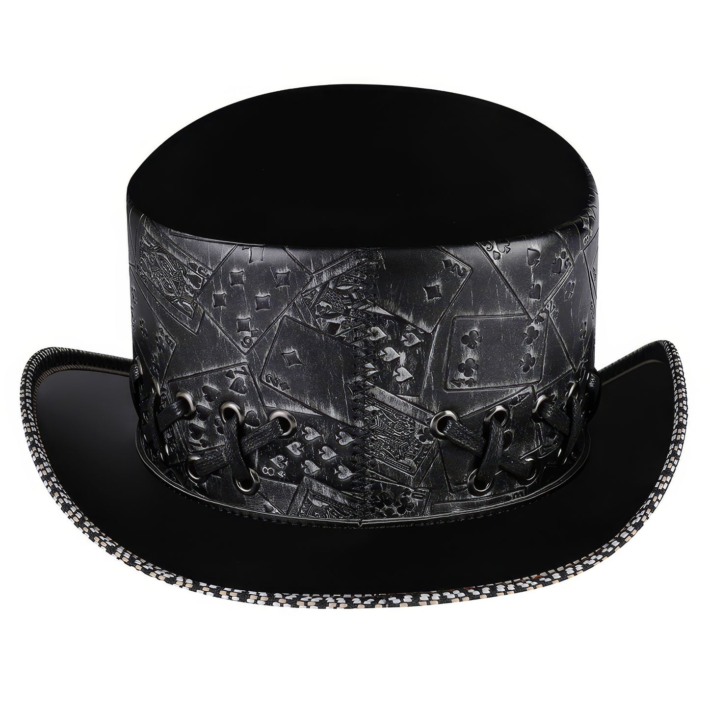 Embossed Card Pattern Lace-Up Top Hat