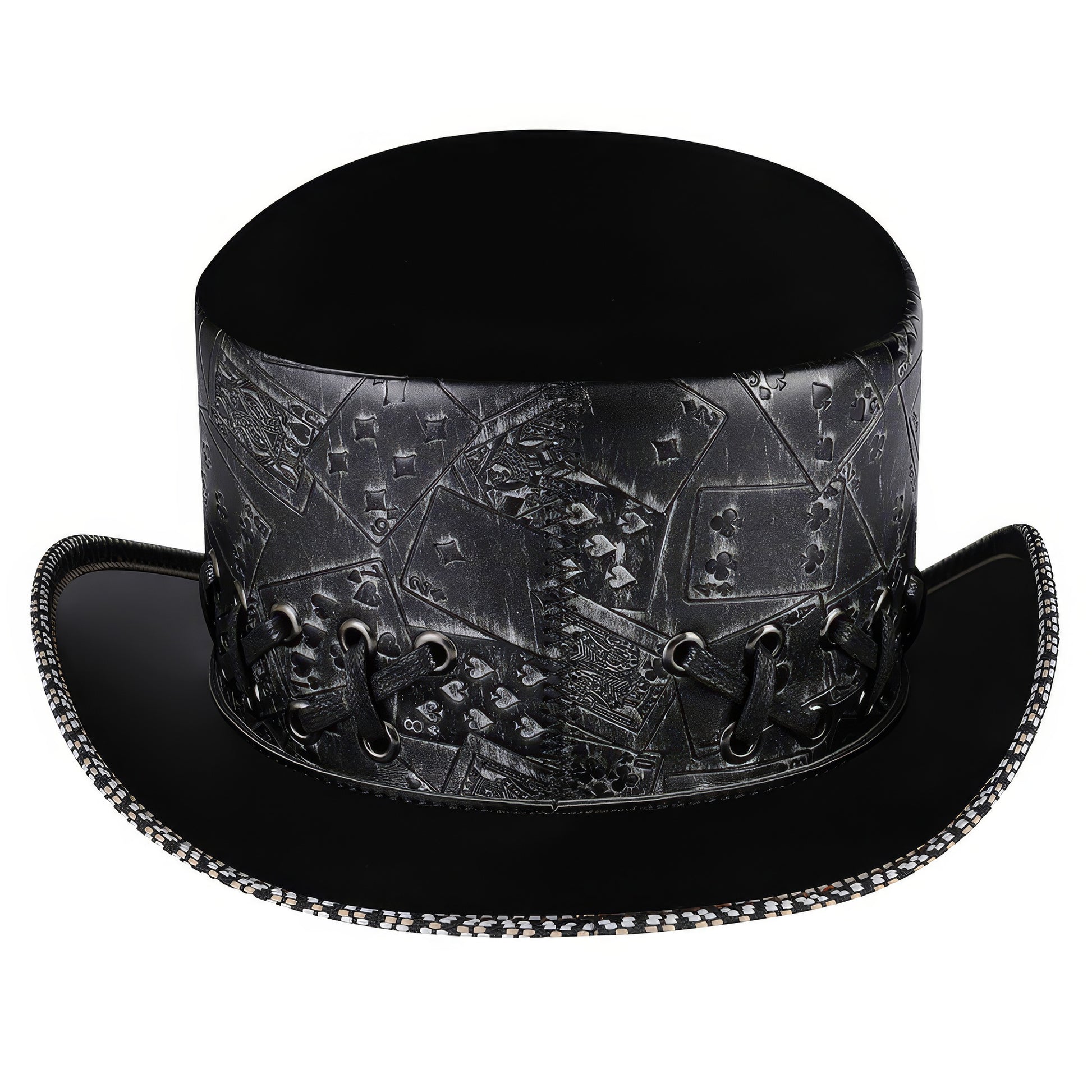 Embossed Card Pattern Lace-Up Top Hat