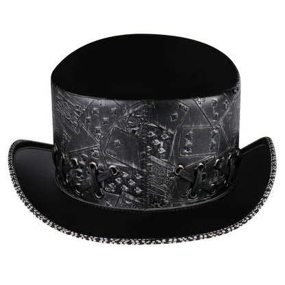 Embossed Card Pattern Lace-Up Top Hat