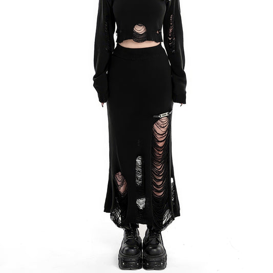 Distressed Knit Long Skirt