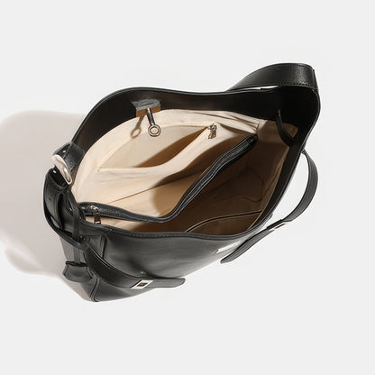 Belted Minimal Faux Leather Shoulder Bag