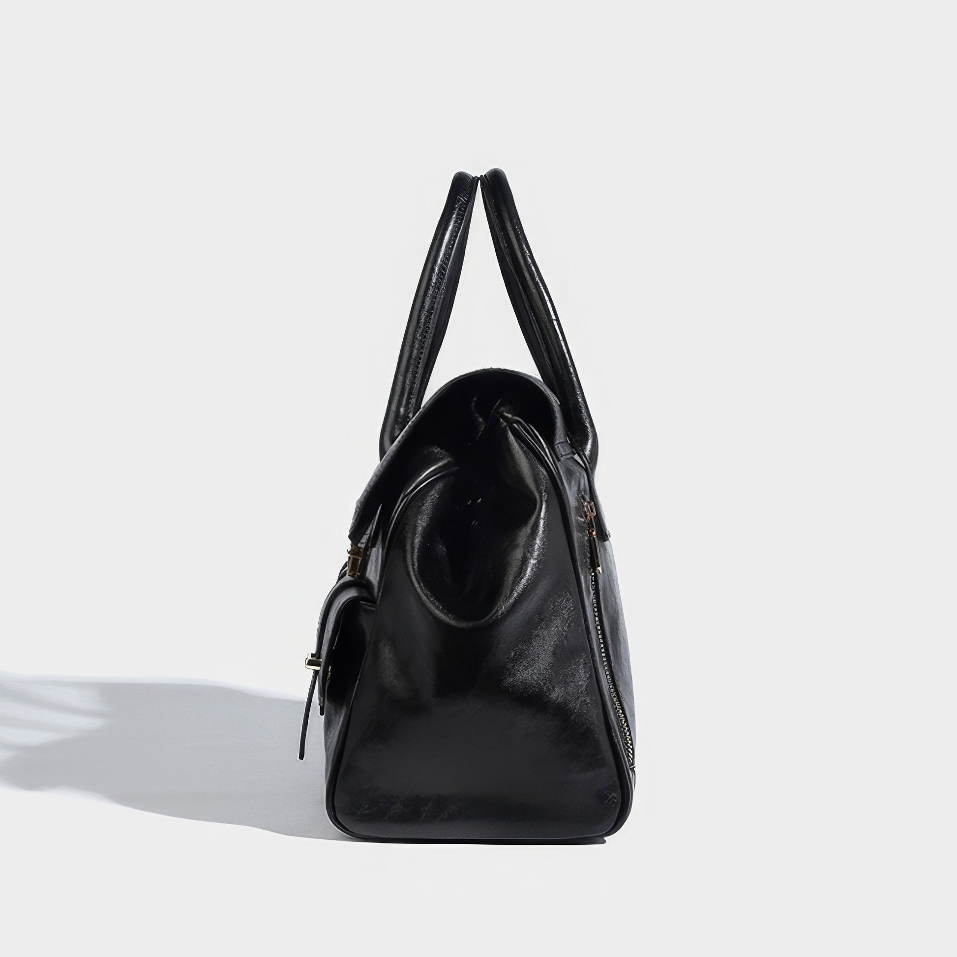 Structured Glossy Pocket Detail Tote Bag