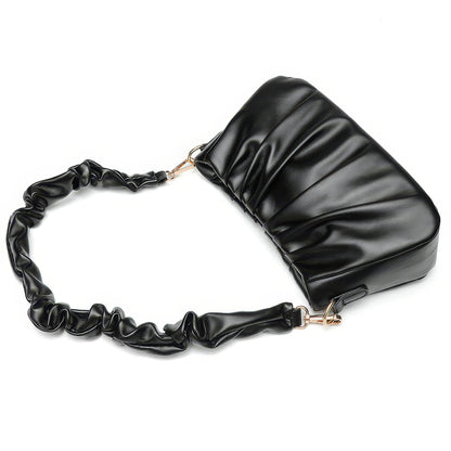 Ruched Satin Strap Faux Leather Bag