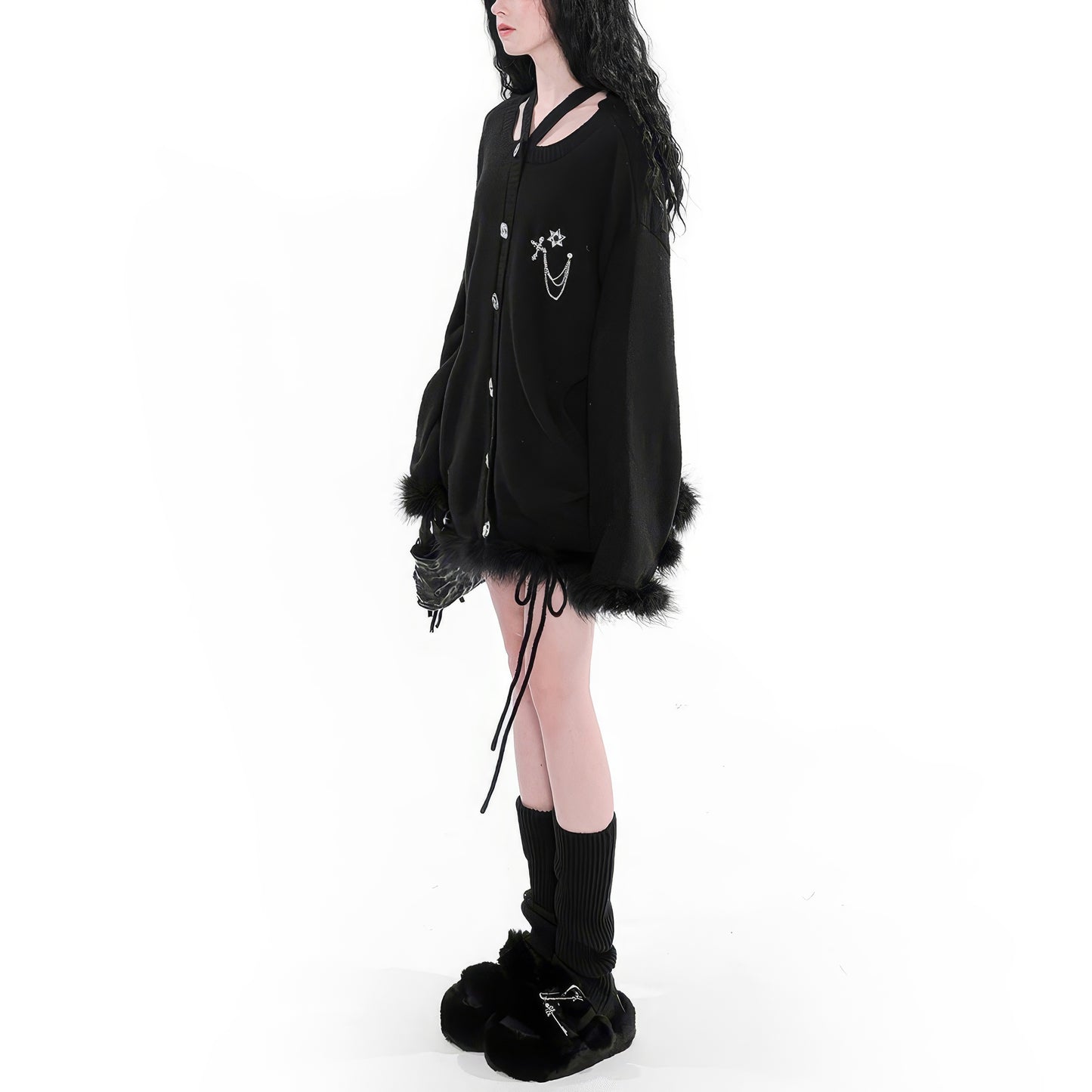 Faux Fur Trim Knit Cardigan