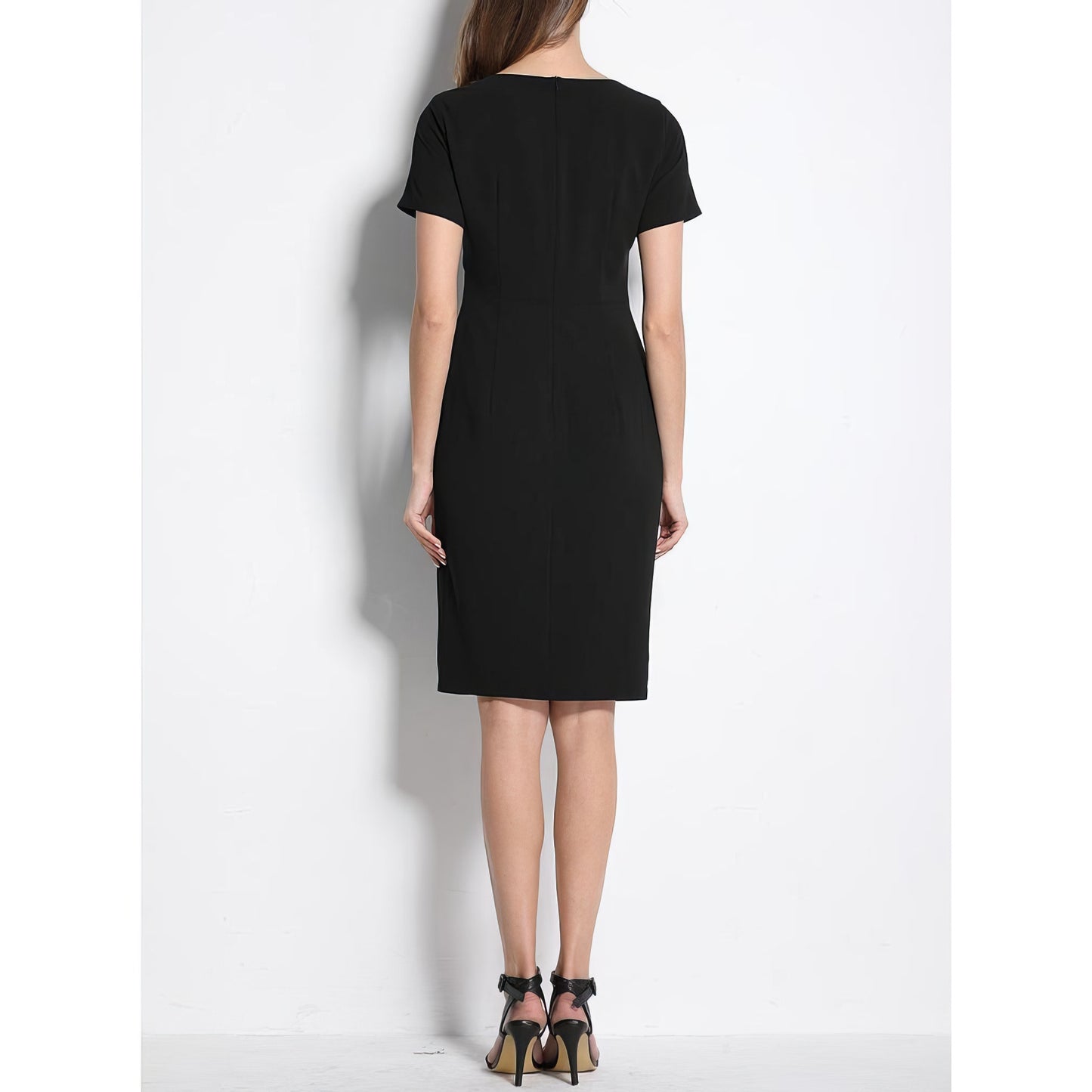Asymmetrical Neckline Black Pencil Dress