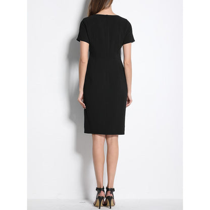 Asymmetrical Neckline Black Pencil Dress